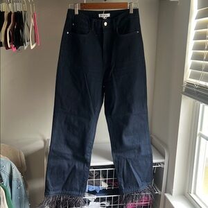WeWoreWhat Navy Jeans with Feather Detail
